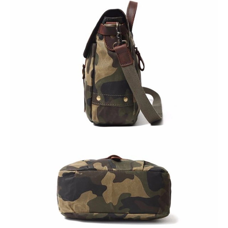 New Design Camouflage Military Sling Bag Waterproof Canvas Leather Outdoor Sports Bag (RS-FX-888022)
