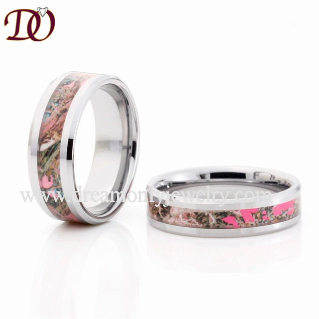 Pink Tree Camo Inlay Tungsten Couple Rings Camo Wedding Rings