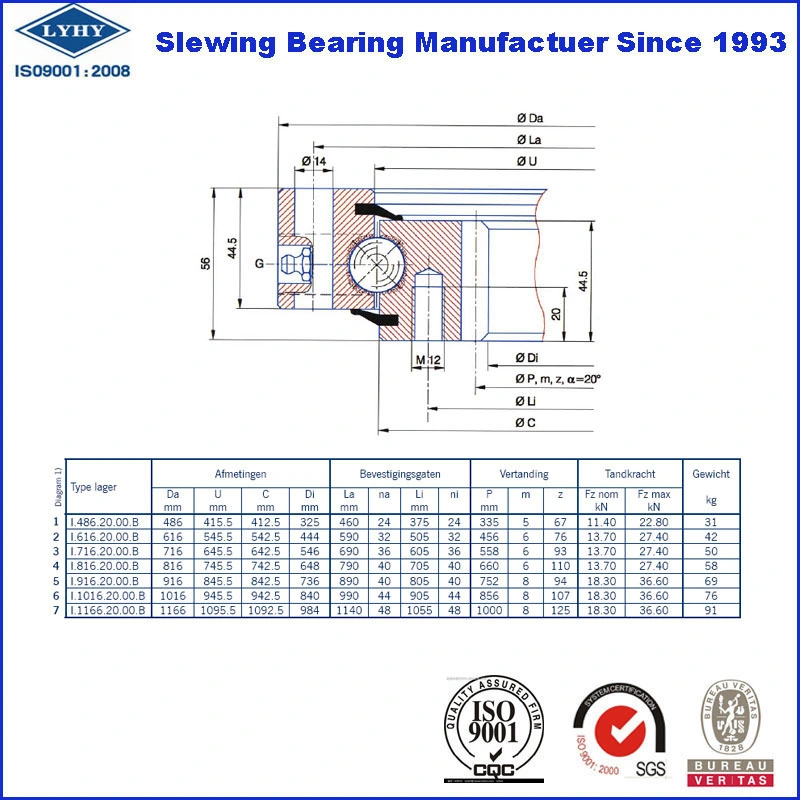 Tg Slewing Bearing with Internal Gear I. 1166.20.00. B Slewing Ring Bearings