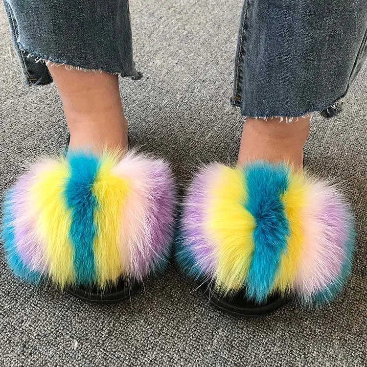 Wholesale Fur Slippers Flush Kids Soft Fur Slipper Outdoor Slider Sandals Fur Slides for Women