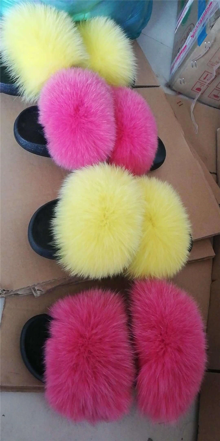 Xz003 Summer Real Fox Fur Slippers Fluffy Women Sandals Fashion Jelly Slippers