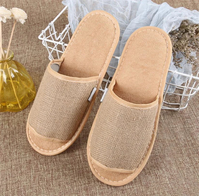Open Toe Style Bio Eco-Friendly Canvas Making SPA with Logo Hotel Slippers