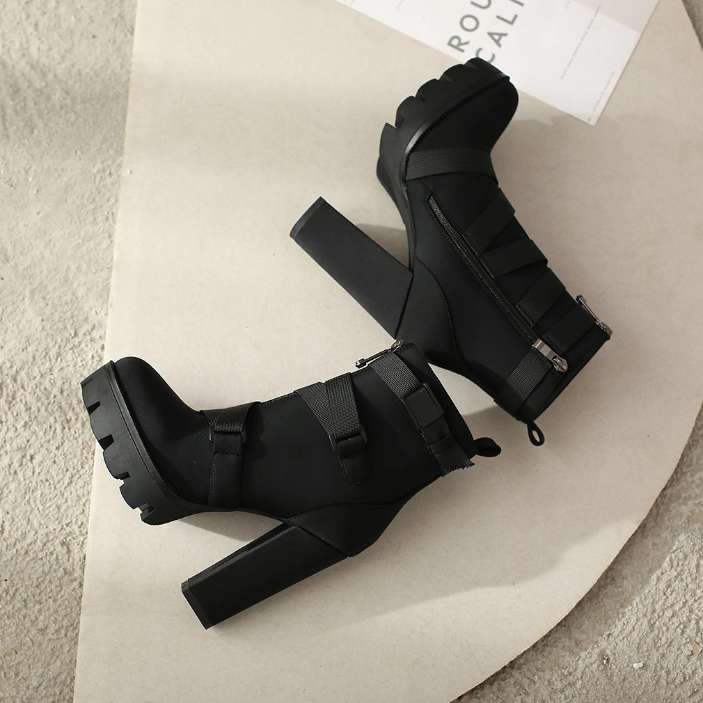 High Quality Thick High Heels Women's Shoes Buckle Platform Ankle Women Boots