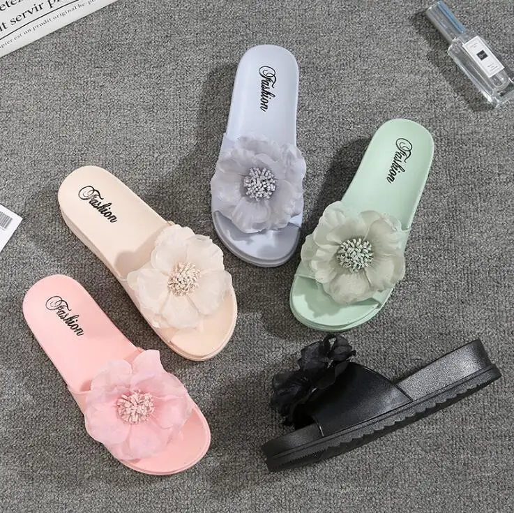 Sweet Style Outside Wearing Slippers Lady Fashion Platform Beach Sandals Flower Slippers