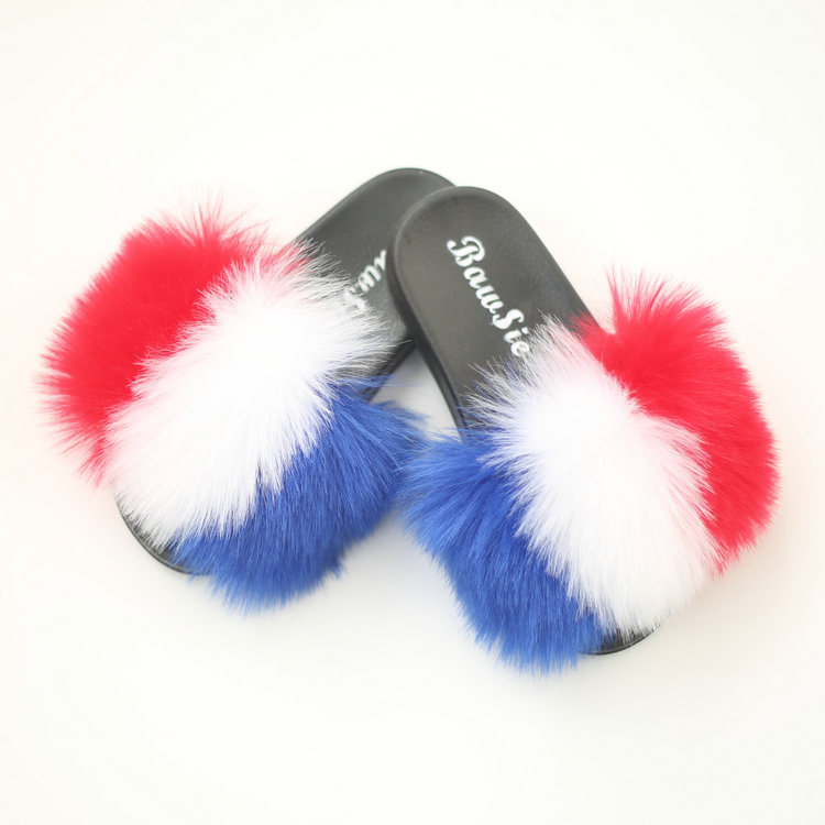 Ladies Custom Fur Slippers Plush Fluffy Sandals Slippers Fur Slides