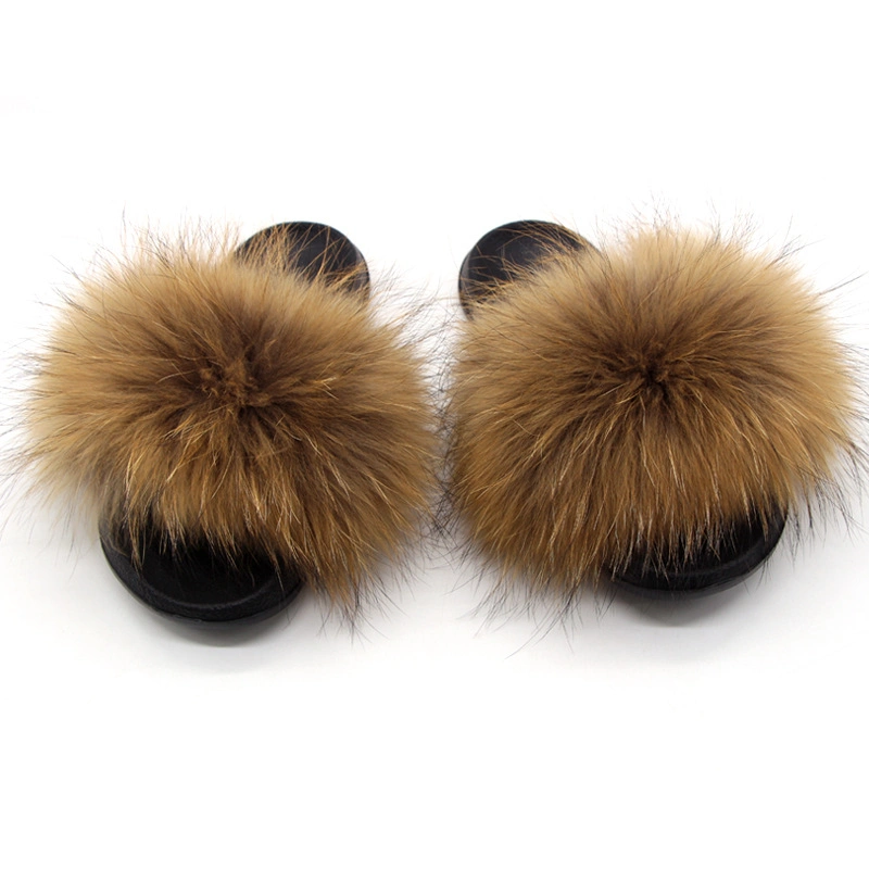 Wholesale Rainbow Fur Slippers, Designer Ladies Faux Fur Slides, Plush Furry Fur Sandals Women