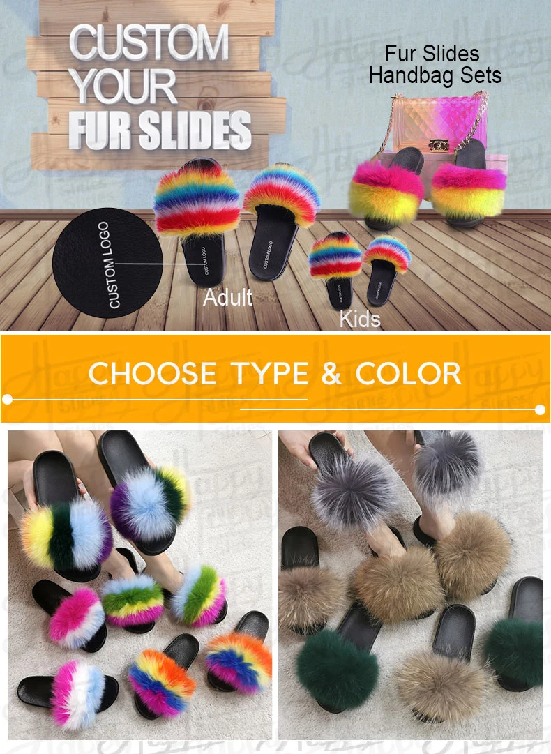 Women's Plush Slippers Fur House Slippers Fur Sandals Customized Fur Slides Sandal