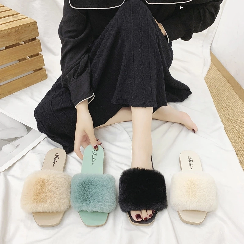 Women Fur Slippers Colorful Fur Sandals Fur Slide Slippers for Ladies