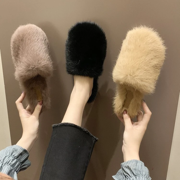 Wholesale Fur Slippers for Women Ladies Fashion Lazy Shoes Hot Sell Slide Sandals Furry Slippers