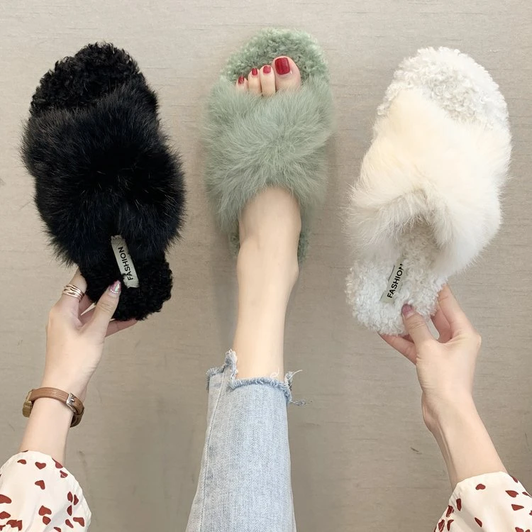 Bedroom Slippers Indoor Girls Winter Home Slippers Women Fur Slippers