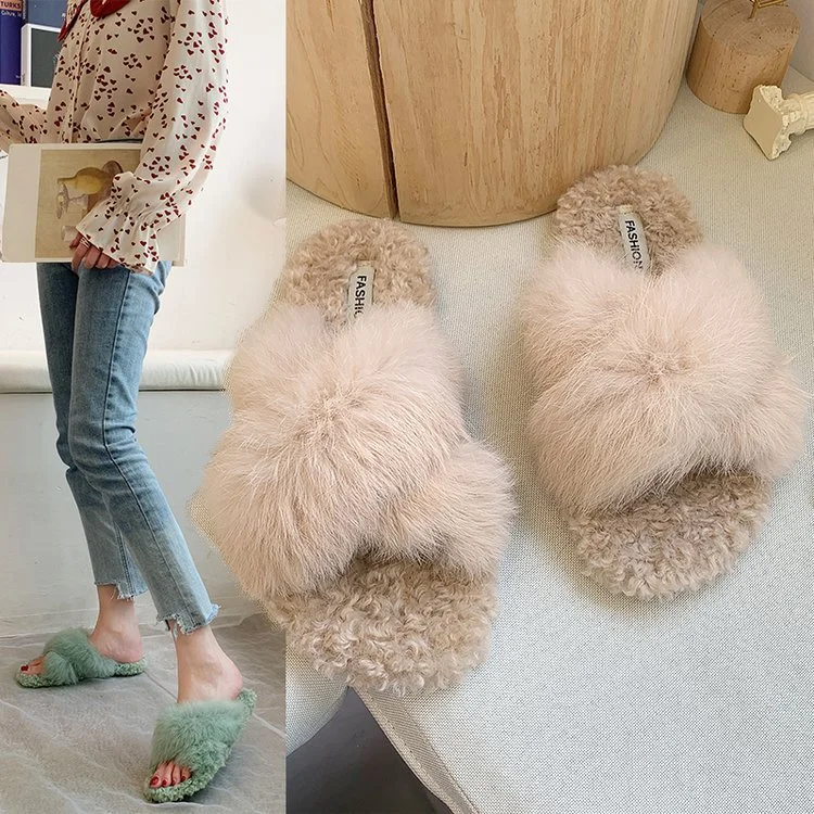 Bedroom Slippers Indoor Girls Winter Home Slippers Women Fur Slippers