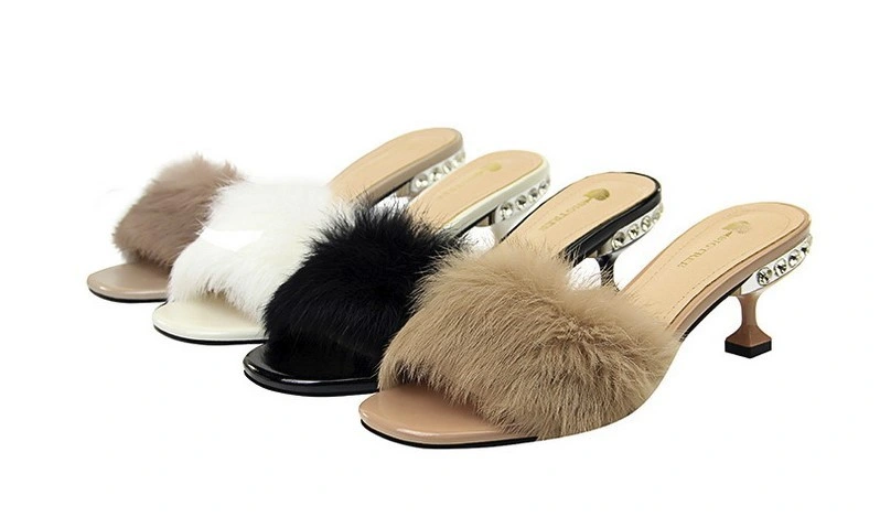 Fashionable Elegant Ladies Shoes Half Slippers Rhinestones High Heels Slippers