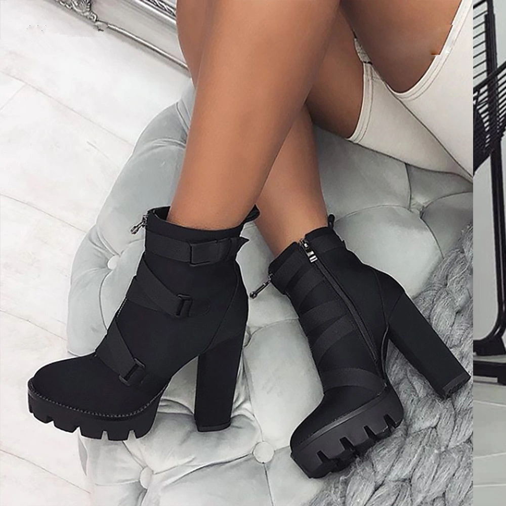 High Quality Thick High Heels Women's Shoes Buckle Platform Ankle Women Boots