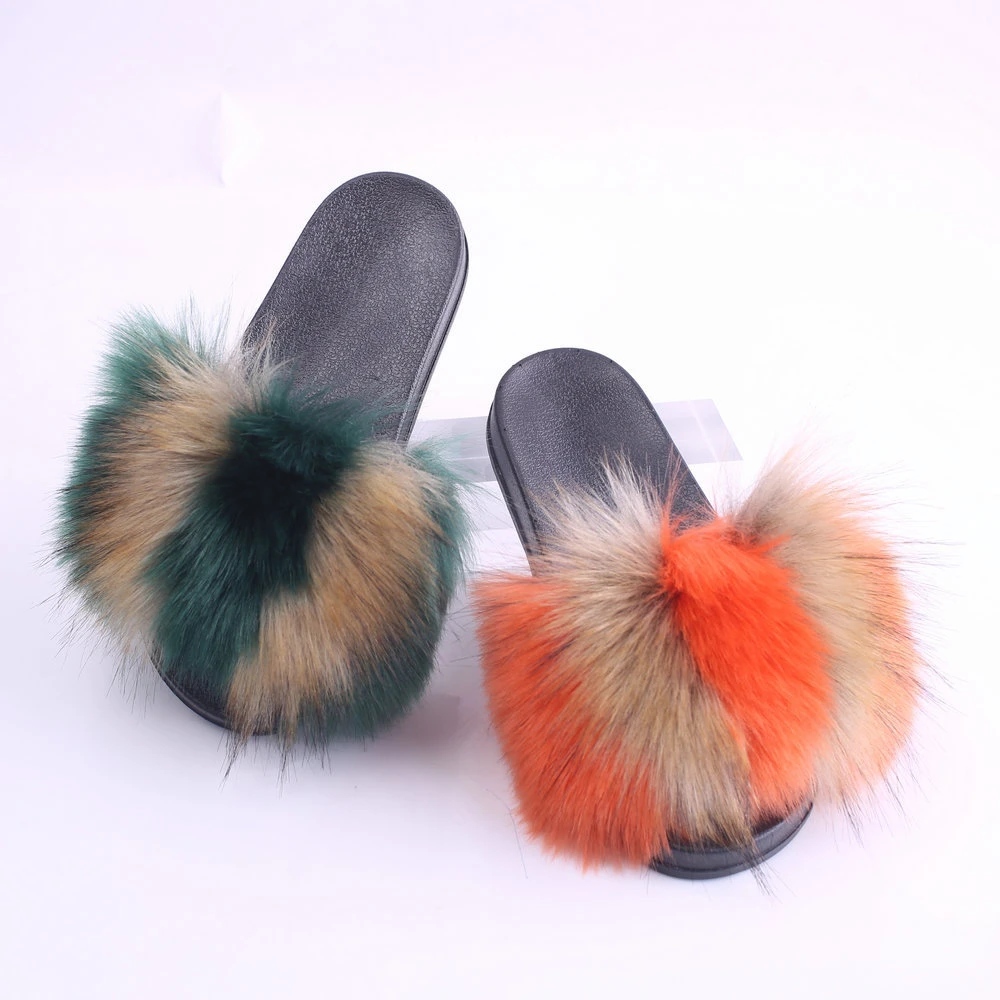 Women Colorful Fur Slippers, Soft Fur Women Slippers Sandals Drop Ship