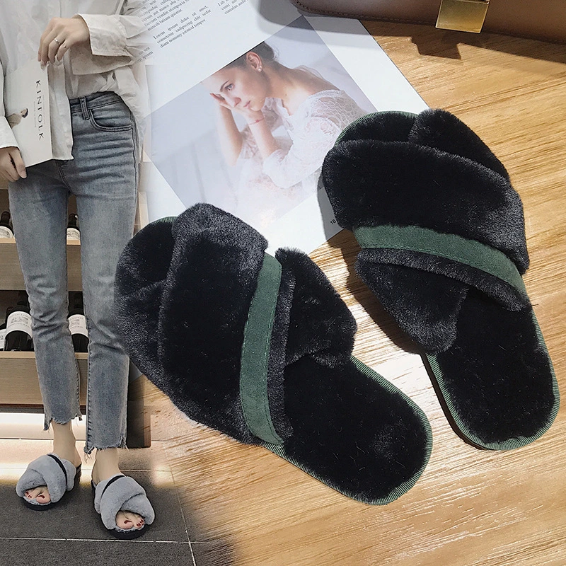 Best Selling Non-Slip Fur Slides, Wholesale Fur Slippers for Women, Colors Furry Sandals Slippers
