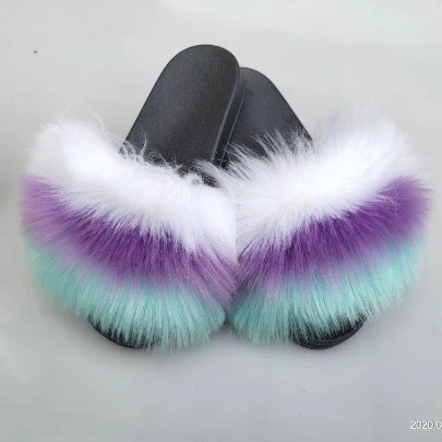 Women Colorful Fur Slippers, Soft Fur Women Slippers Sandals Drop Ship