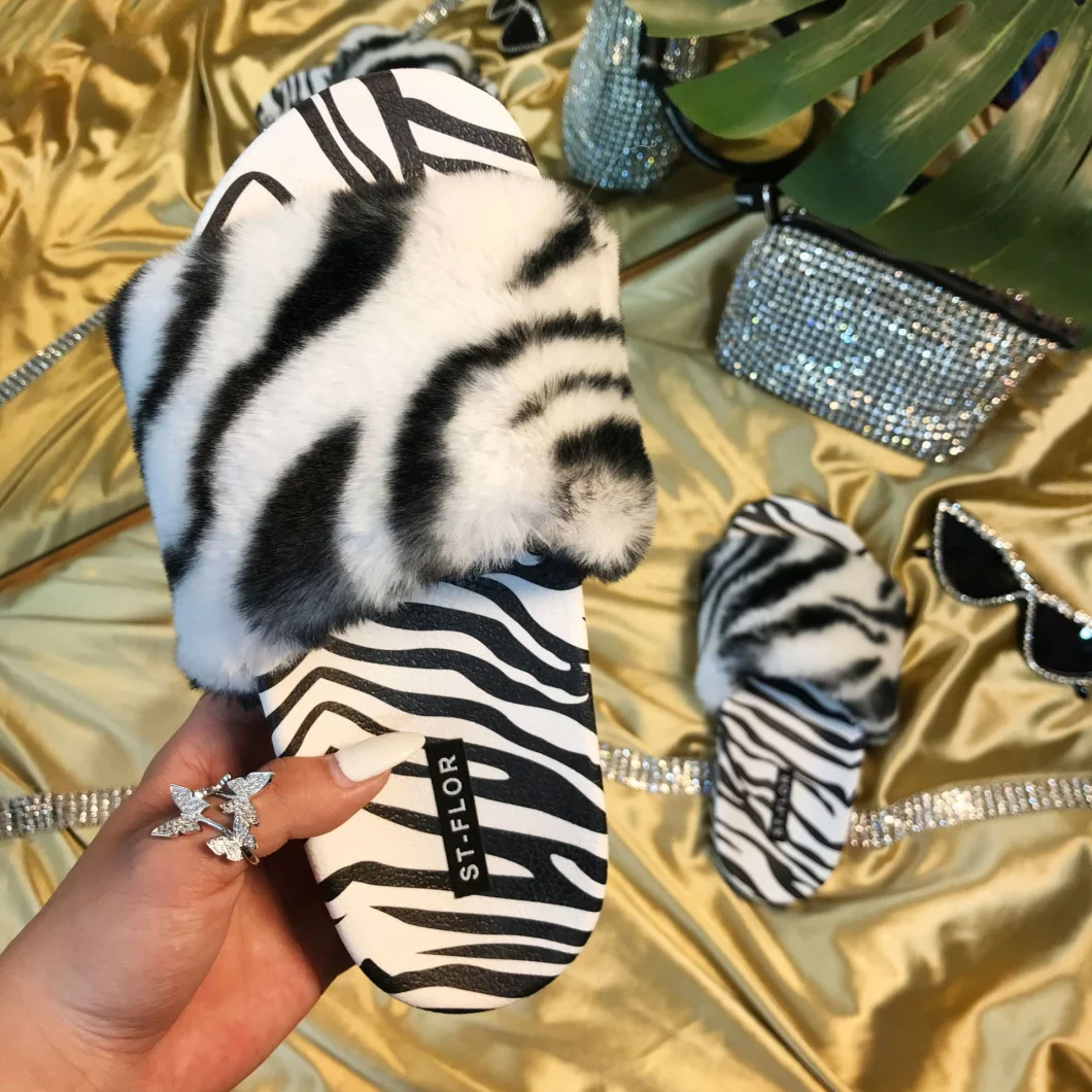 Slipper Manufacturer Summer Furry Slippers Zebra Sandals for Woman