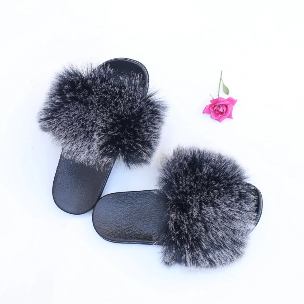 Summer Women Fur Slippers Fox Slides Fluffy Indoor Ladies Lovely Funny Shoes