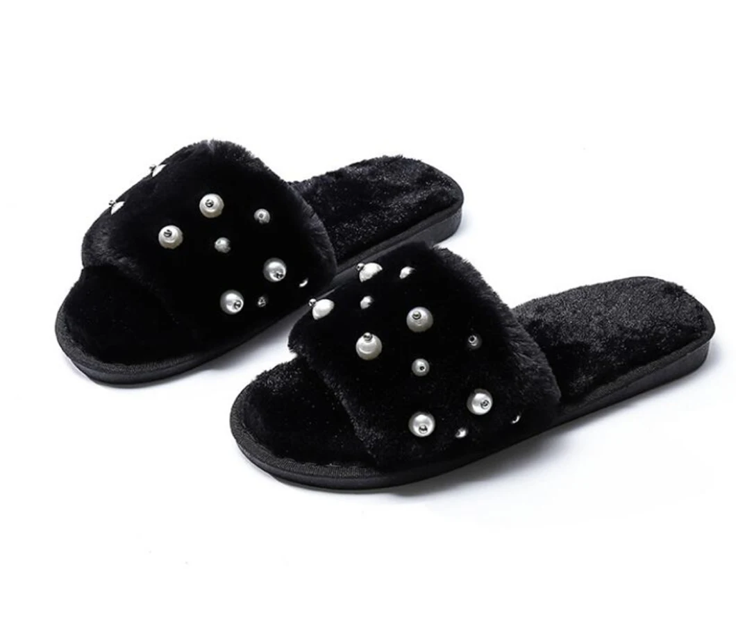 Pearls Upper Accessory Women's Indoor Slippers Outdoor Slippers Footwear Sandals Fur Sliders