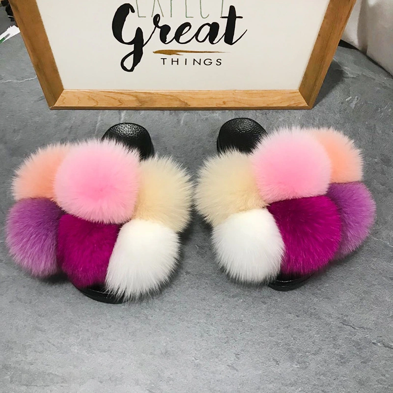 New Arrivals Women Ladies Fur Slippers with Ball, Large Size 12 Women Fur Slippers