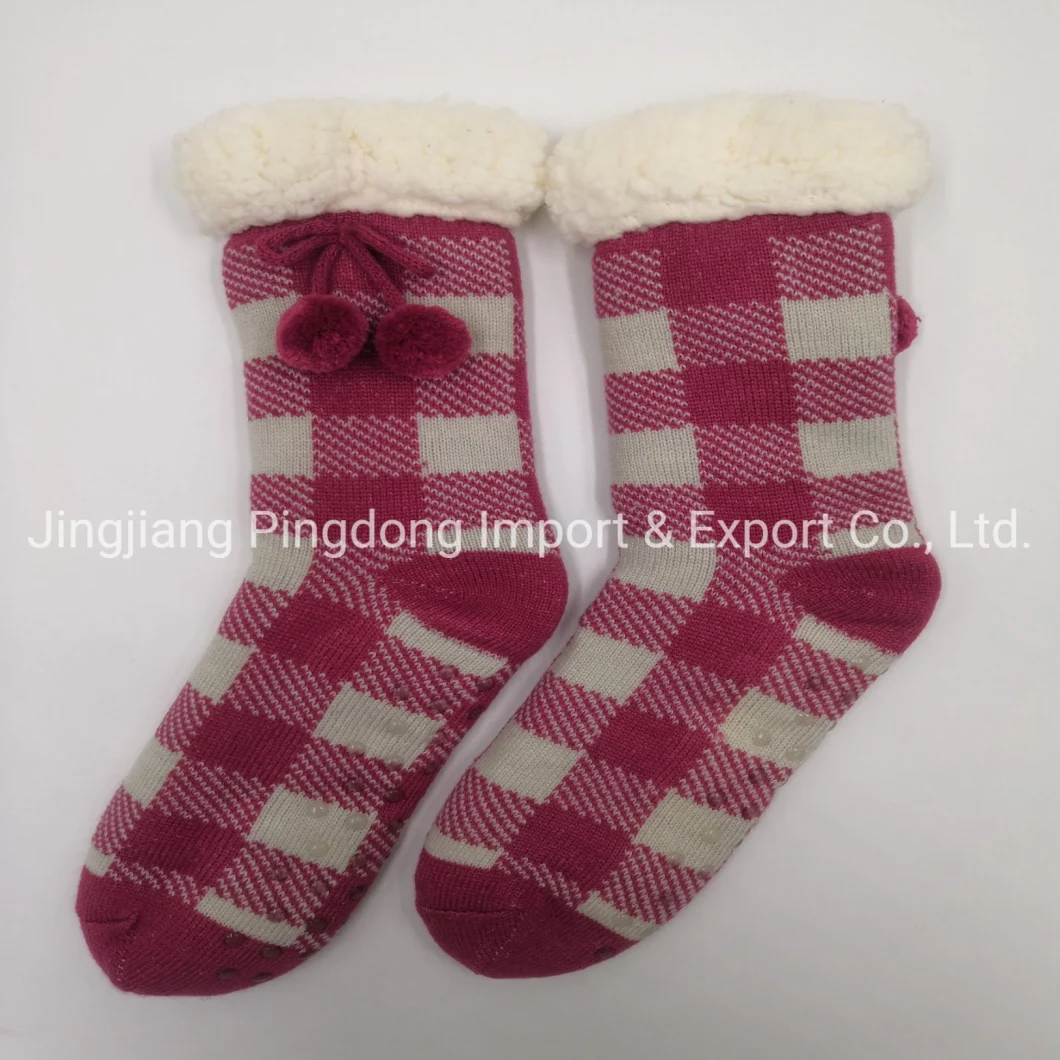 Wholesale Adult Plush Sherpa Winter Fleece Lining Christmas Slipper Socks
