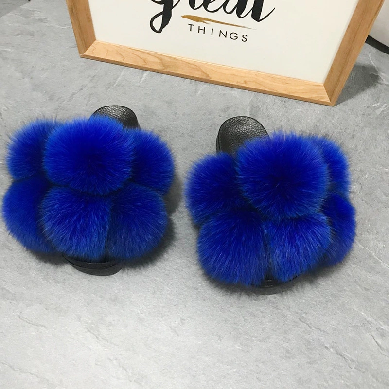 Designer Women Fur Slippers, Custom Logo Women Fur Slippers, Big Fluffy Fur Slippers
