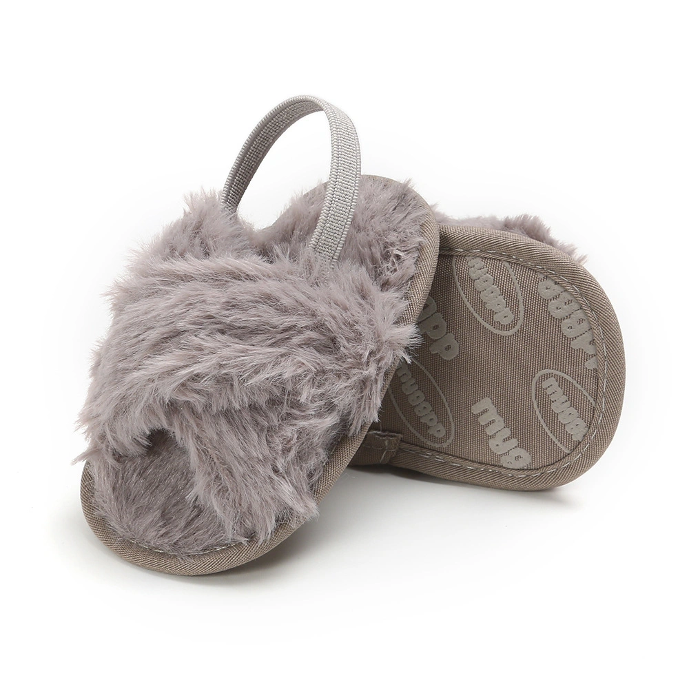 Wholesale Cozy Baby Girls Fur Slippers Sandals, Toddlers Wakling Shoes, Kid Shoe