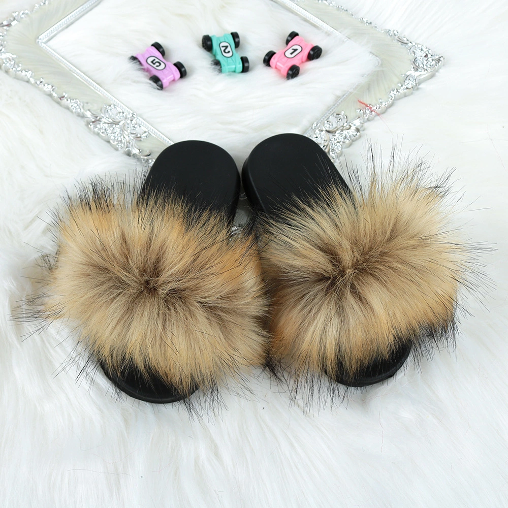 Children's Flurry Furry Wholesale Fur Slippers Kids Sandals Shoe Toddler Indoor Slippers