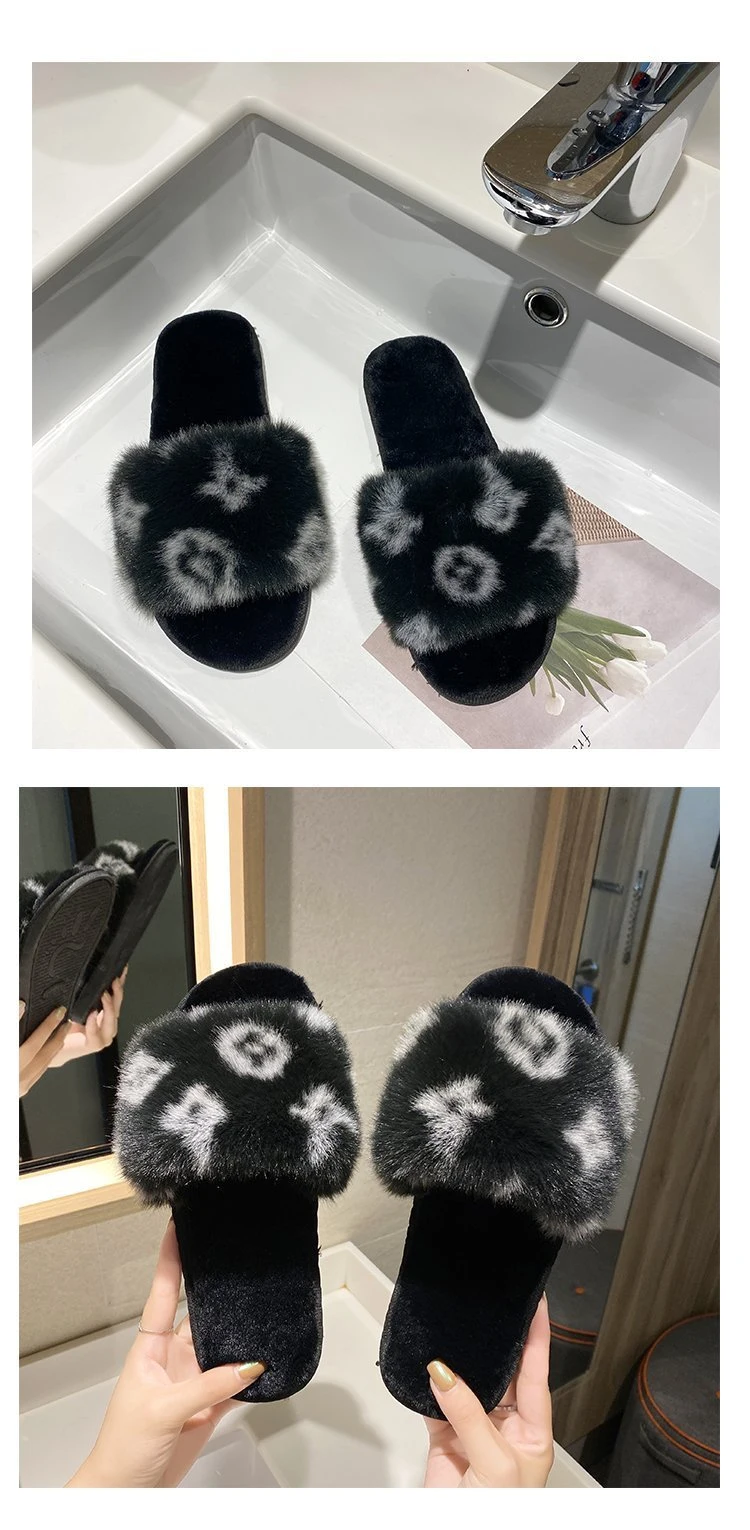 Wholesale Cheap Price Indoor Sandals Pink Fur Slippers Fluffy Sliders for Woman