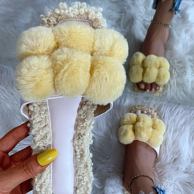 Fashionable Plush Warm Non-Slip Sandals Villus Fluffy Casual Flat Slippers
