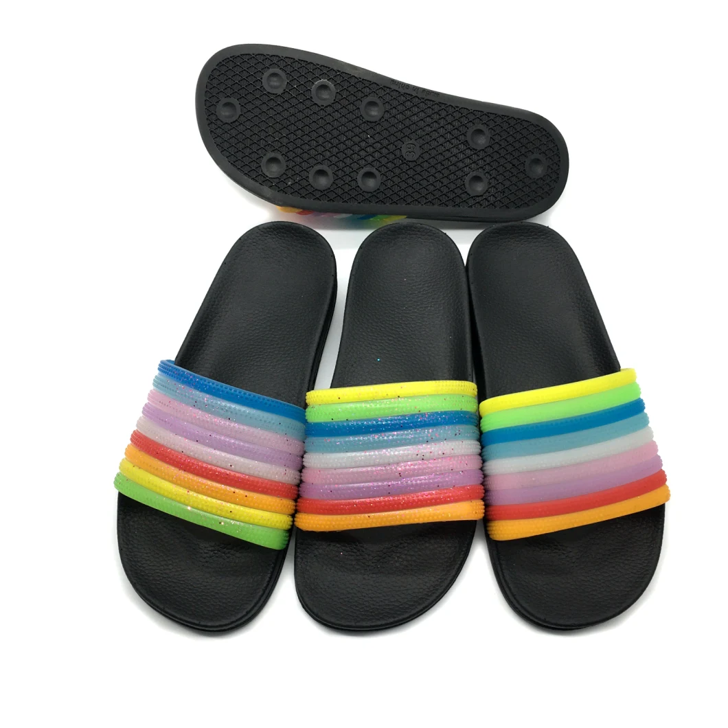 OEM Custom PVC EVA Slippers Beach Slippers Jelly Rainbow Transparent Sandals for Women and Girls