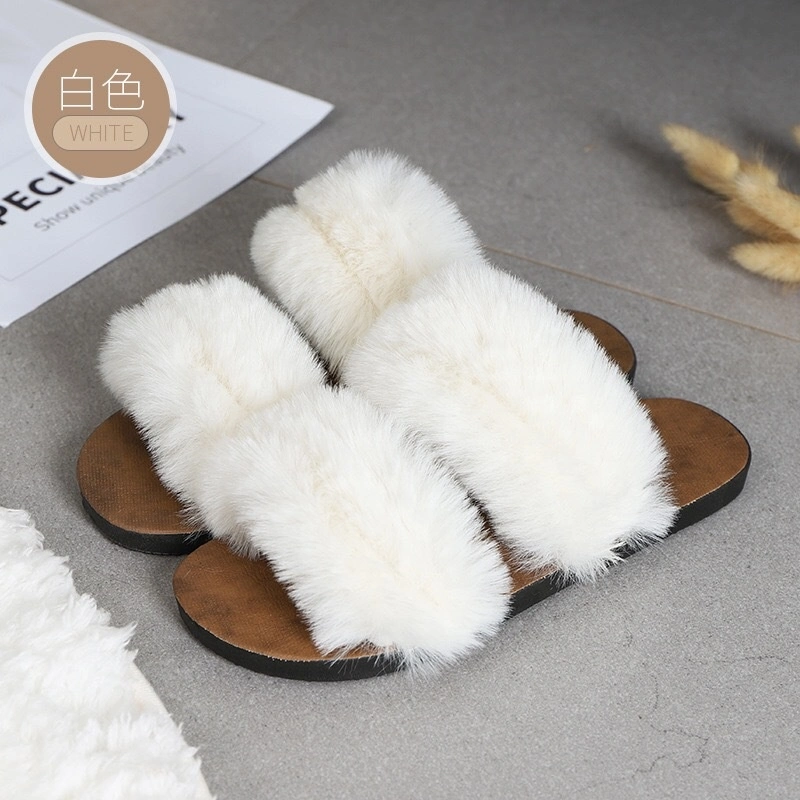 2020 Ladies Fashion Fuzzy Fluffy Fur Outdoor Indoor Slipper Sandals