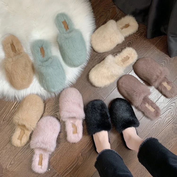 Wholesale Fur Slippers for Women Ladies Fashion Lazy Shoes Hot Sell Slide Sandals Furry Slippers