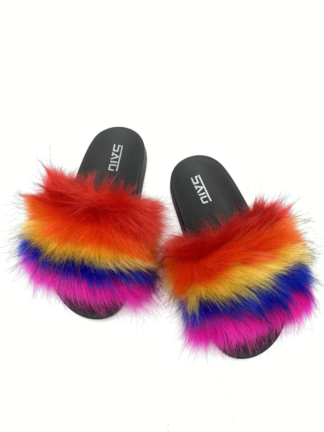 New Design Whoelsale Fur Slippers, Women Fashion Fox Furry Fluffy Sandals Slippers