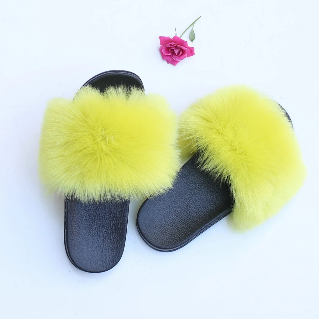 Summer Women Fur Slippers Fox Slides Fluffy Indoor Ladies Lovely Funny Shoes