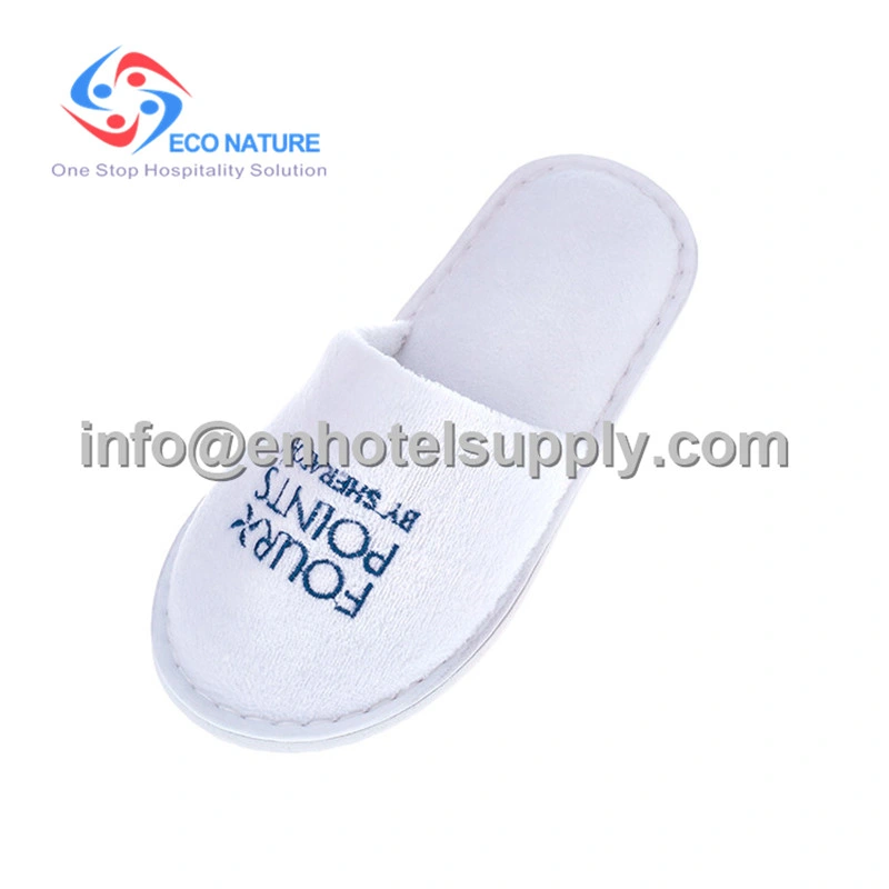 Low MOQ Bio Hotel Slippers White Velour High Quality Wholesale Hotel Slippers