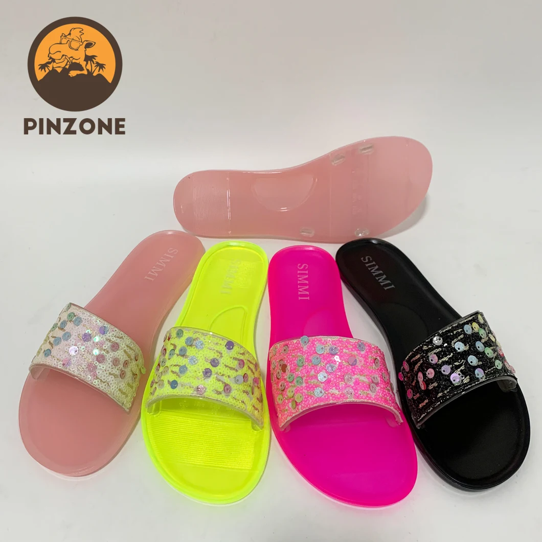 Plastic Women's Sandals Flip Flops Casual Home Slippers with Sequin