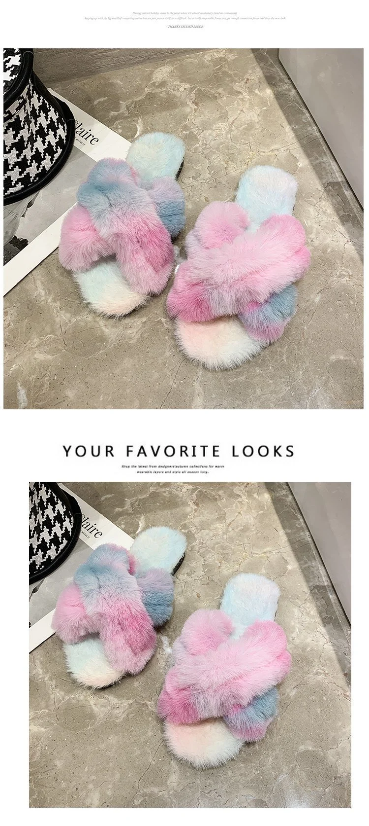 Cross Band Fur Slides, Wholesale Fur Slippers for Women, Colorful Fur Sandals Slippers