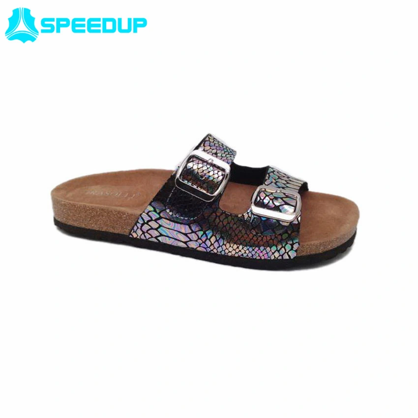 Multi Colors PU Upper and Cork Sole Lady Sandal Slippers