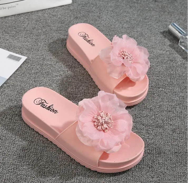 Sweet Style Outside Wearing Slippers Lady Fashion Platform Beach Sandals Flower Slippers