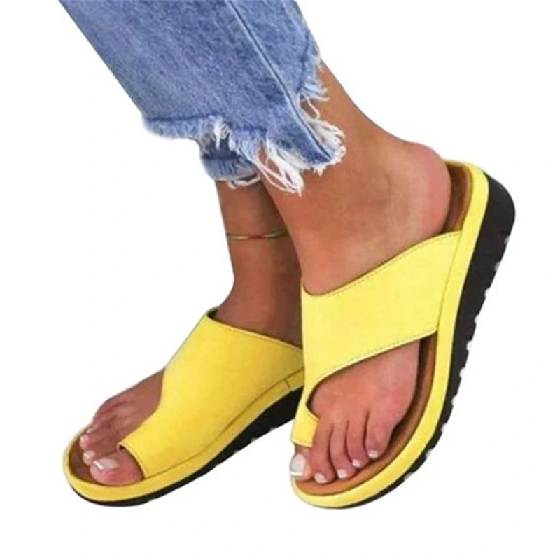 Wholesale Women PU Leather Sandals, Comfy Platform Ladies Slippers, Big Toe Foot Correction Sandals