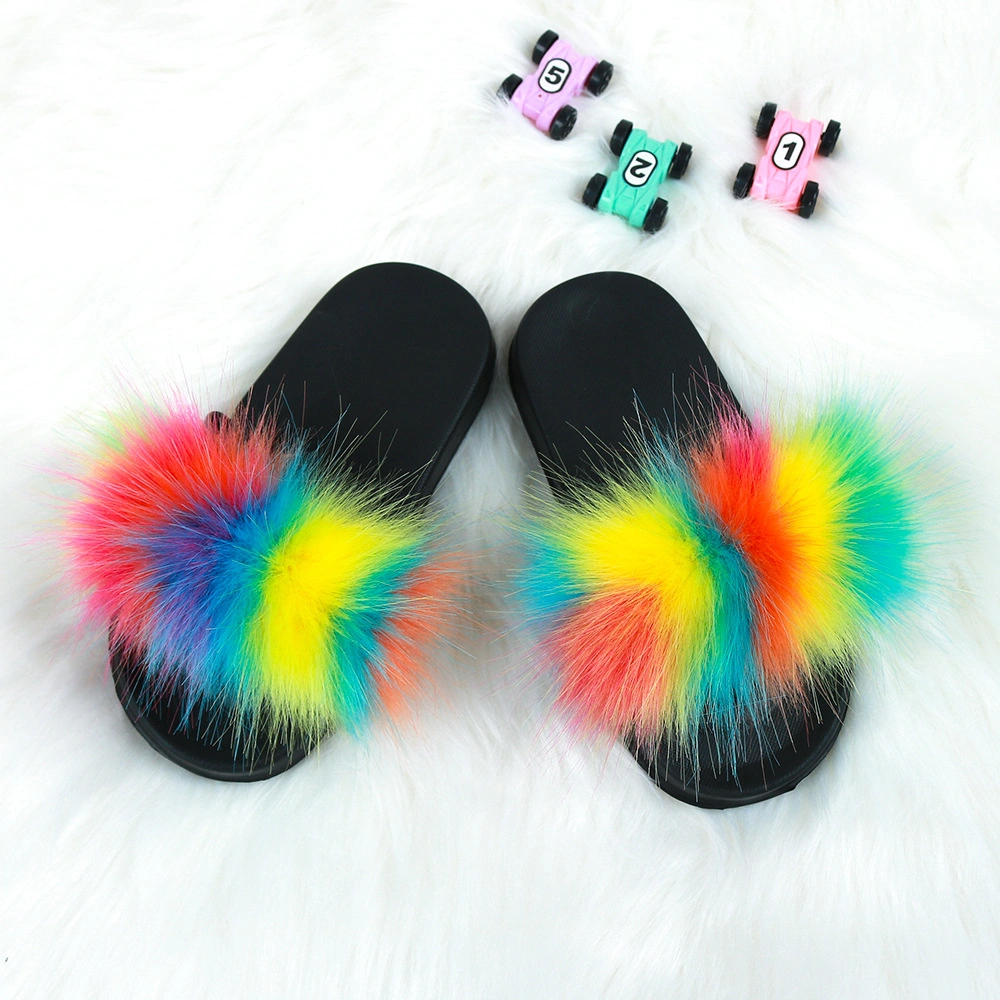 Kids Fur Slippers, Colorful Kids Sandals Shoe Fur Slippers, Cute Fur Slides Kid Shoe