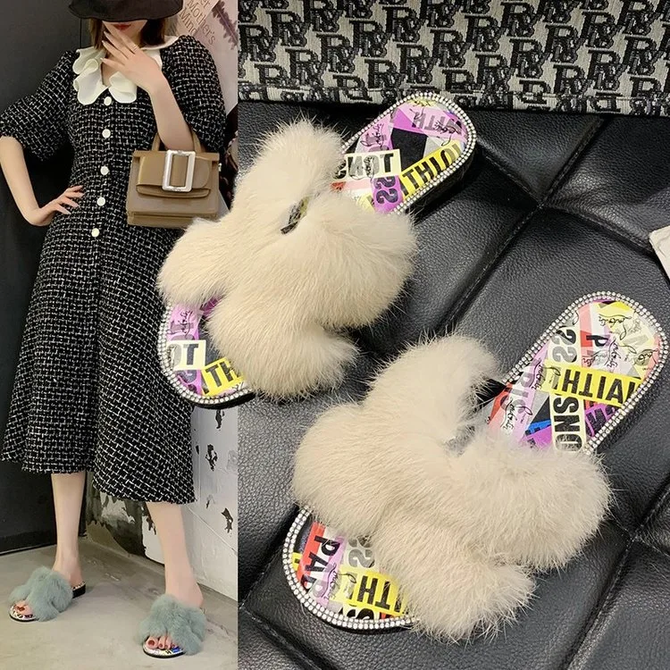 Women Indoor Slippers Outdoor Footwear Sandals Fur Sliders, Manufacturers China Wholesale Fur Slippers