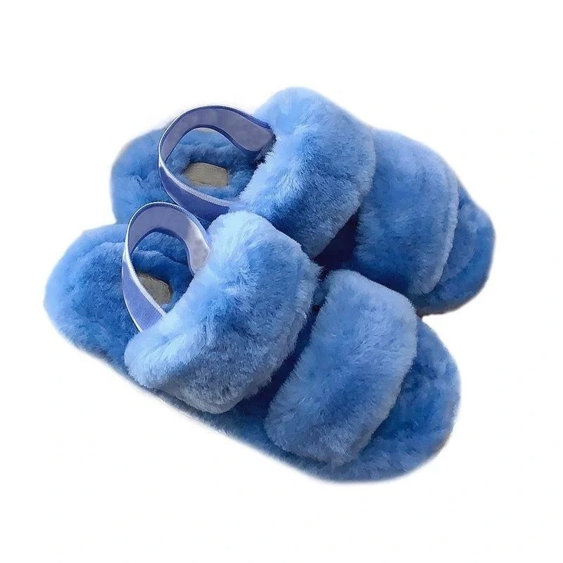 Wholesale Fur Slippers Two Straps, Amazon Hot Selling Women Fur Slippers, Ladies Fall-Winter Shoe