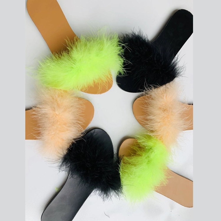 Comfortable Flat Outdoor Sandals Wholesale Fur Slippers for Women Ladies High Quality Fur Slides Slippers