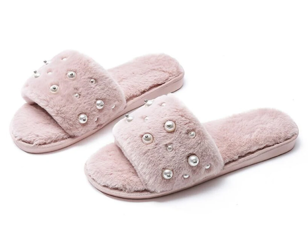 Pearls Upper Accessory Women's Indoor Slippers Outdoor Slippers Footwear Sandals Fur Sliders