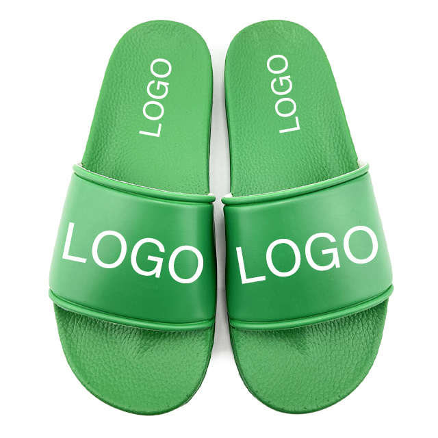 Greatshoe Wholesale Custom Logo Slide Sandal Men Green PVC Slipper, Printed Slippers for Men Leather