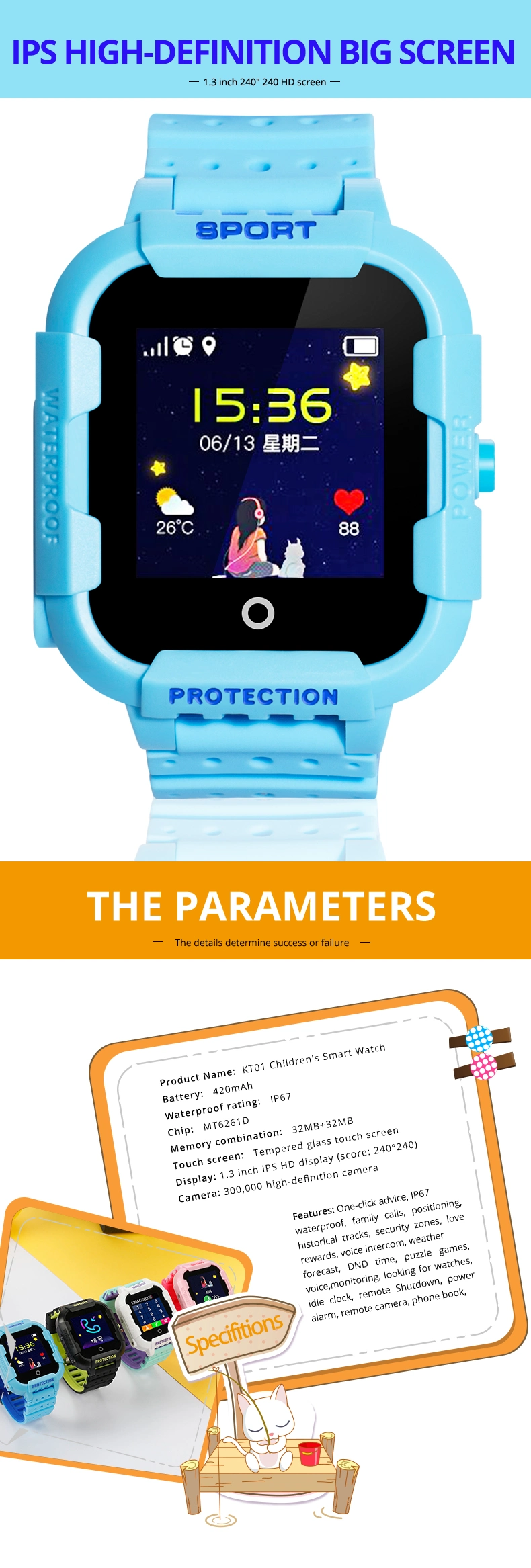 Cheap Children Tracker Smart Mobile Phone Smartwatch Kt03 GPS Kids Watch for Kids Children
