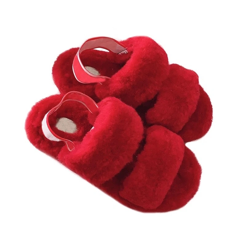 Wholesale Fur Slippers Two Straps, Amazon Hot Selling Women Fur Slippers, Ladies Fall-Winter Shoe