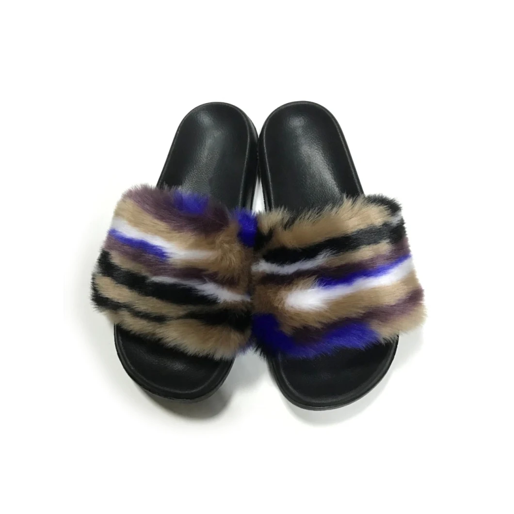 Custome Women Indoor Soft Faux Fur Slipper Fashion Open Toe Plush Casual Sandals